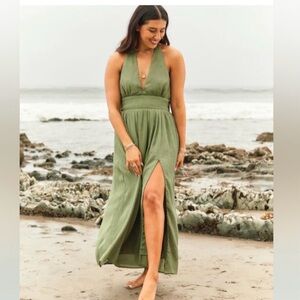 Abercrombie & Fitch Olive Halter Maxi Dress (NWT)